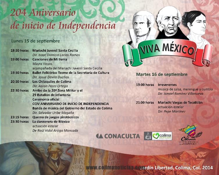 Programa artístico del Grito de Independencia en el Jardín Libertad
