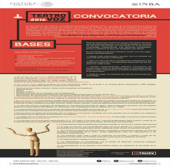 Convocan-Festival de Monógos Teatro a una Sola Voz 2016