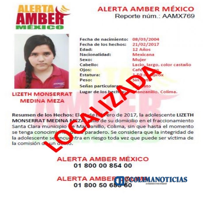 Localizan a la menor Lizeth Monserrat Medina Meza