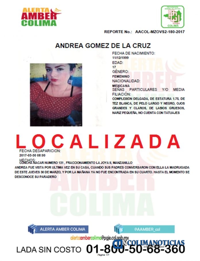 localizada Alerta Amber Andrea
