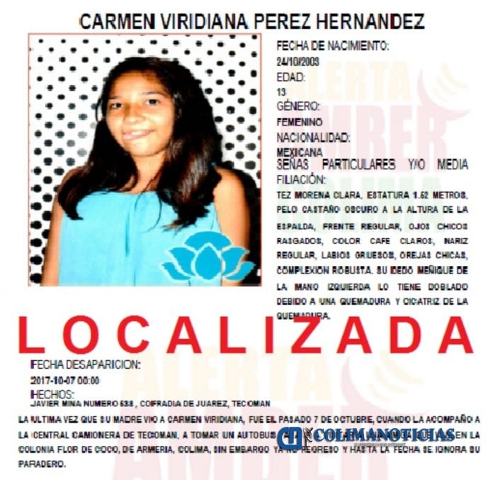 LOCALIZADA CARMEN VIRIDIANA PEREZ