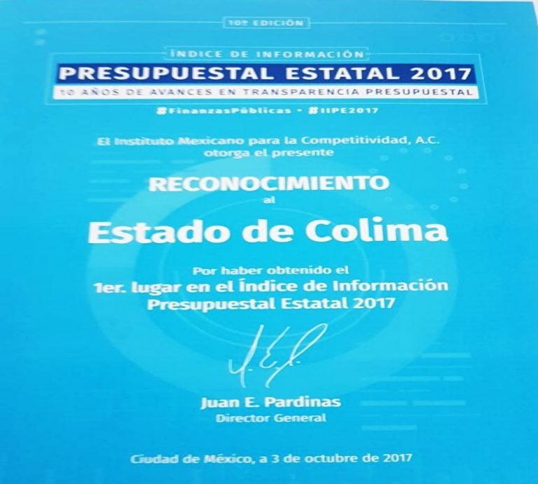 Colima, primer lugar nacional en Transparencia presupuestaria