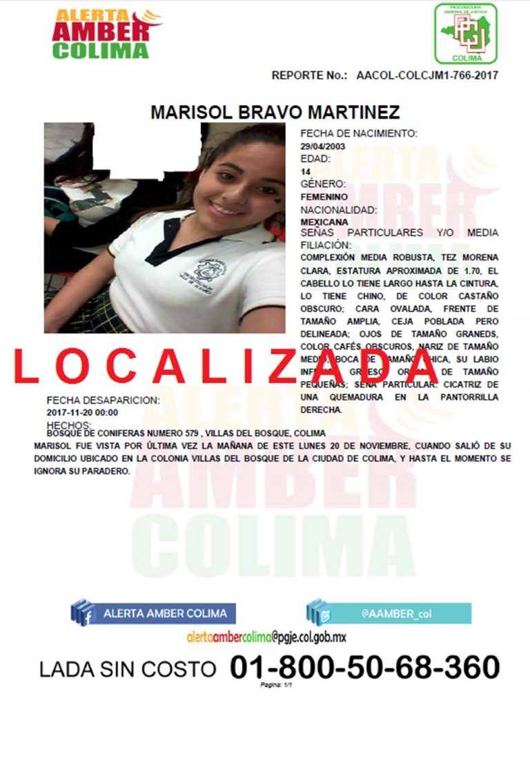 Desactivan Alerta Ámber; fue localizada la menor Marisol Bravo