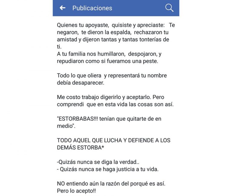 “Tenían que quitarte de en medio”, afirma viuda de Cavazos en Facebook