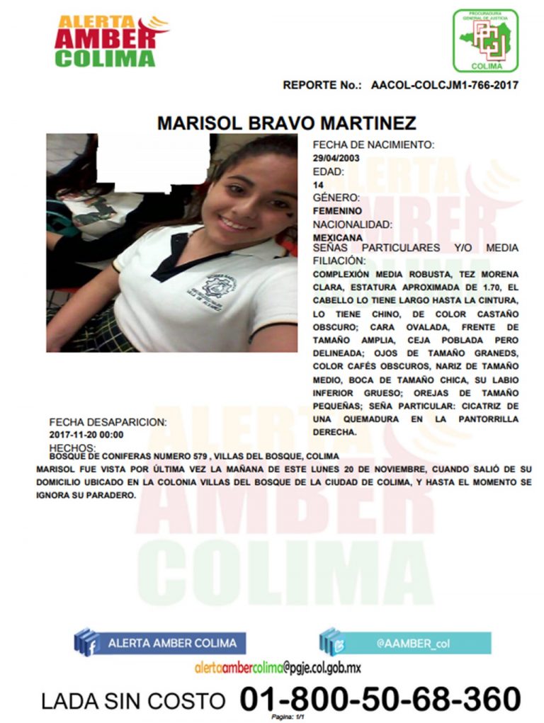 Activan Alerta Ámber para localizar a la menor Marisol Bravo Martínez
