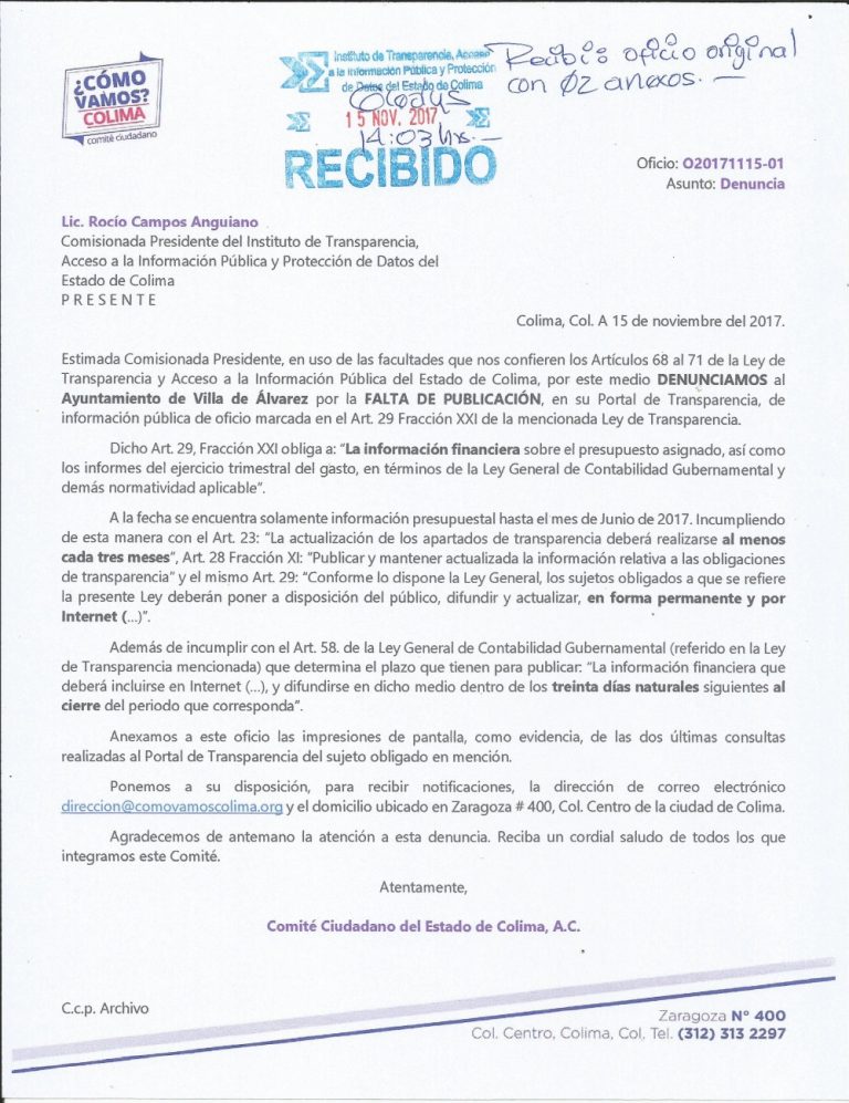 ¿Cómo Vamos? Colima denuncia opacidad de Villa de Álvarez ante el Infocol 
