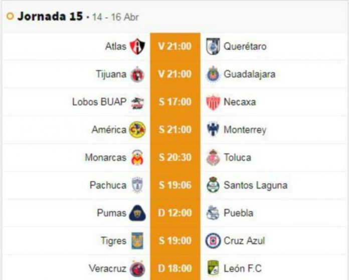 Fechas y horarios de la jornada 15 del Clausura 2018 de la Liga MX