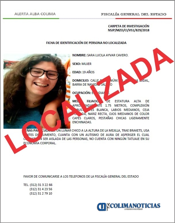 Localizan a la joven Sara Lucía Ayvar Cavero