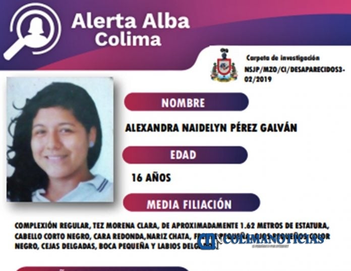 Activan Alerta Alba para localizar a la menor Alexandra Naidelyn Pérez Galván