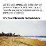 En fase 3 de pandemia, Ayto de Manzanillo anuncia apertura de playas el 01 de julio