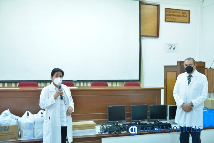 Entrega UdeC material de protección y equipo de Cómputo a la SSA_Xóchitl Gutiérrez y Enrique Barrios