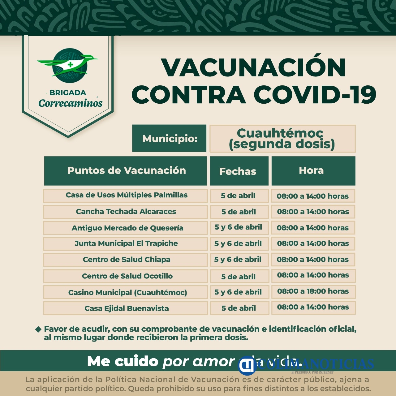 Aplicarán segunda dosis anti #Covid-19 los días 5 y 6 de abril en Cuauhtémoc  | Colima Noticias