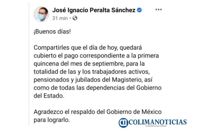 Anuncia Nacho Peralta pago de la primera quincena de septiembre 3