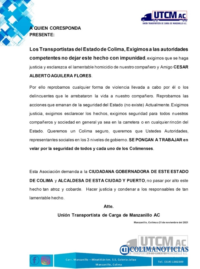 documento de UTCM por violencia