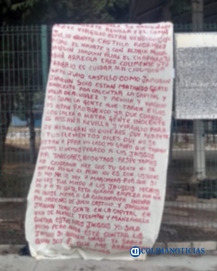 Aparece manta con mensaje amenazante en la colonia Vicente Guerrero de Colima