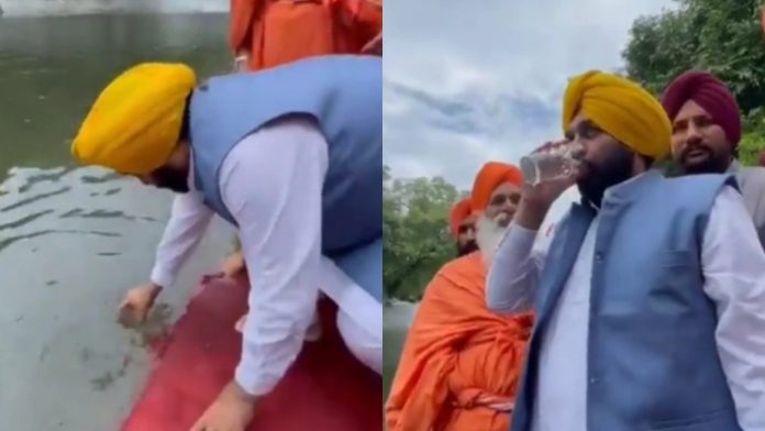 ministro en india bebe agua