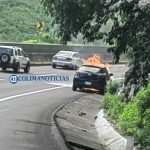 Se incendia auto en la carretera Colima-Tecomán