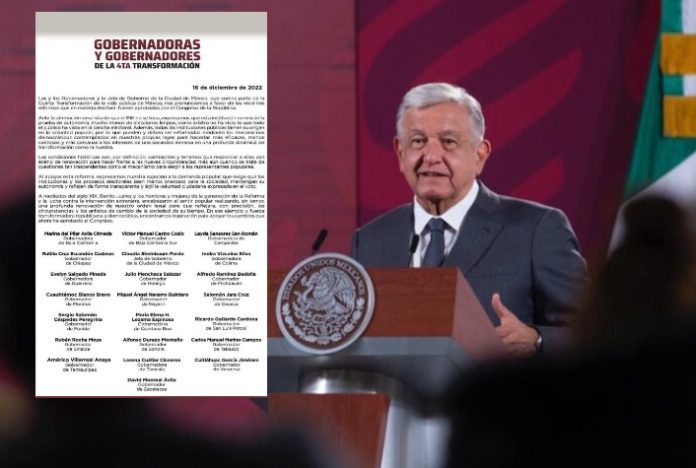 Gobernadores de Morena apoyan la aprobación del Plan 'B' de López Obrador en Materia Electoral