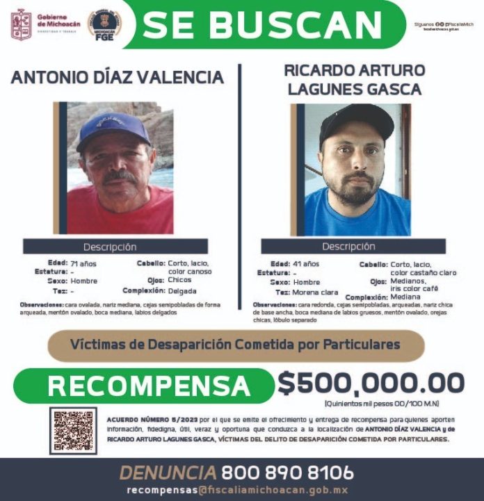 Ofrecen recompensa por informes fidedignos de los dos activistas de derechos humanos desaparecidos