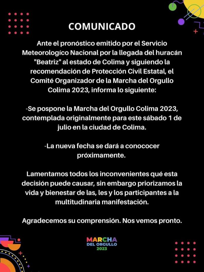 Se pospone la Marcha del Orgullo Colima 2023