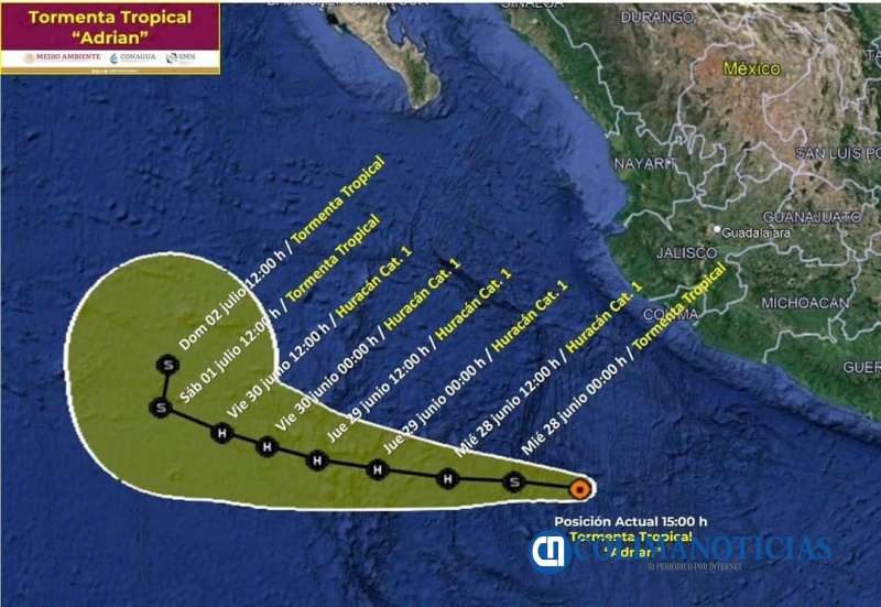 Se forma la primera tormenta tropical “Adrián”, y se aleja de Colima
