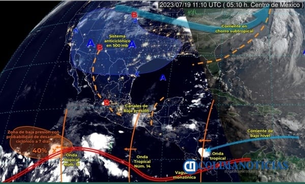 Canales de baja presión ocasionarán lluvias fuertes en Colima y occidente de México