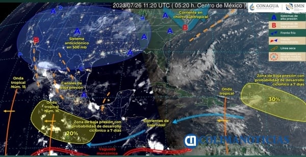 Onda tropical se desplaza al suroeste de las costas de Colima; se esperan lluvias fuertes