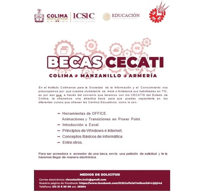 Gobierno Colima ofrece becas de capacitación en el Cecati, a través del ICSIC
