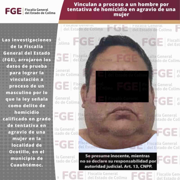 Vinculan a proceso a un hombre por tentativa de homicidio en agravio de una mujer