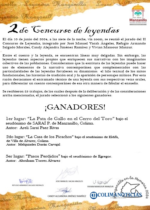 El Ayuntamiento de Manzanillo anuncia a las y los ganadores del 2° Concurso Estatal de Leyendas