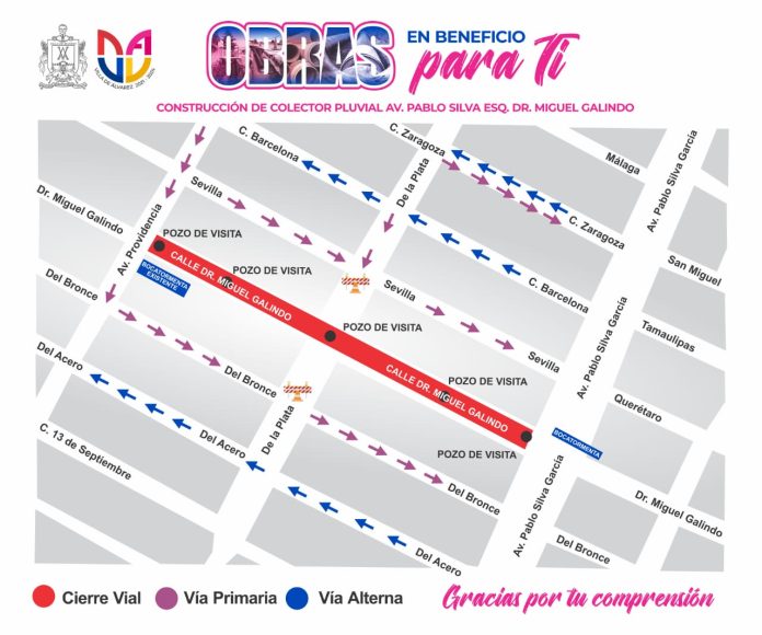 Por obra de colector pluvial, cierre parcial de calle Dr. Miguel Galindo