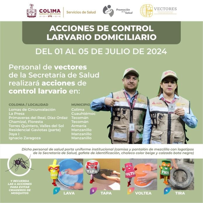 Refuerza Salud Colima control larvario contra dengue, zika y chikungunya en 5 municipios