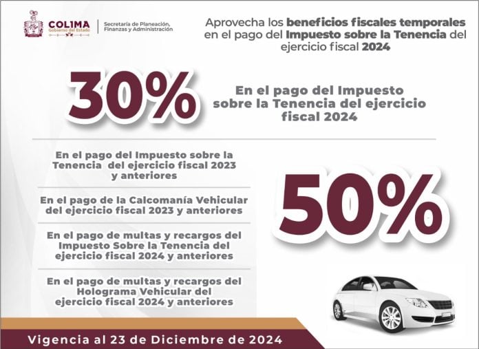 Gobierno Colima invita a aprovechar beneficios fiscales temporales en el pago del Impuesto sobre la Tenencia