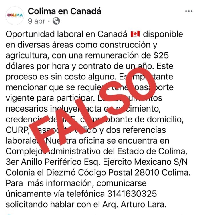 Gobierno del Estado de Colima alerta sobre fraudes en supuestas vacantes para trabajar en el extranjero