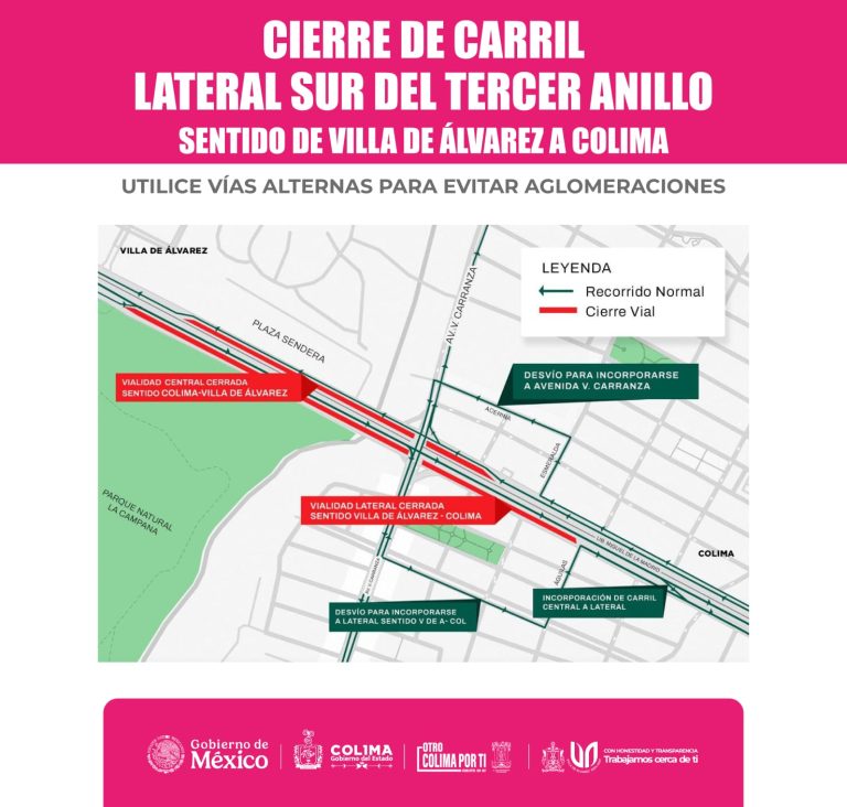 Cerrado carril lateral sur de Tercer Anillo, desde V. Carranza hasta la calle Águilas
