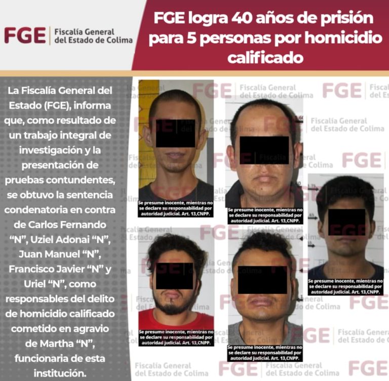 FGE logra 40 años de prisión para 5 personas por homicidio calificado