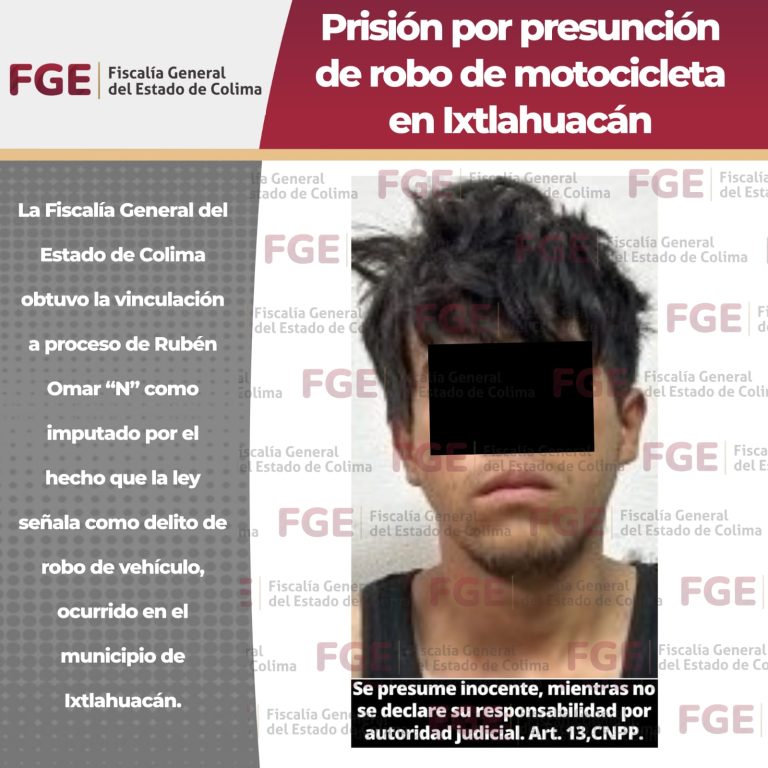 Prisión por presunción de robo de motocicleta en Ixtlahuacán