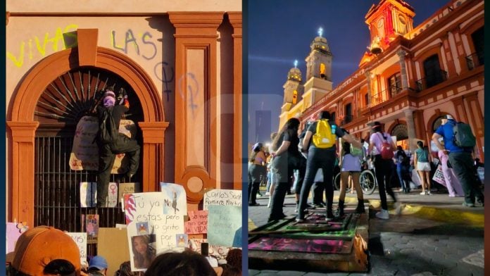 Puerta de Palacio de Gobierno de Colima perdió valor histórico por pintas en manifestaciones INAH