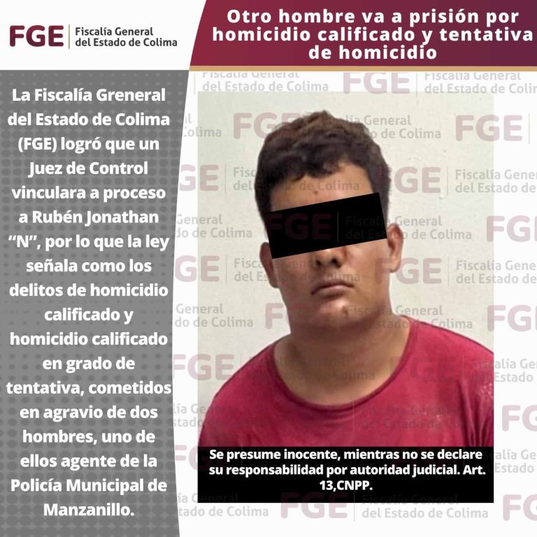 Otro hombre va a prisión por homicidio calificado y tentativa de homicidio