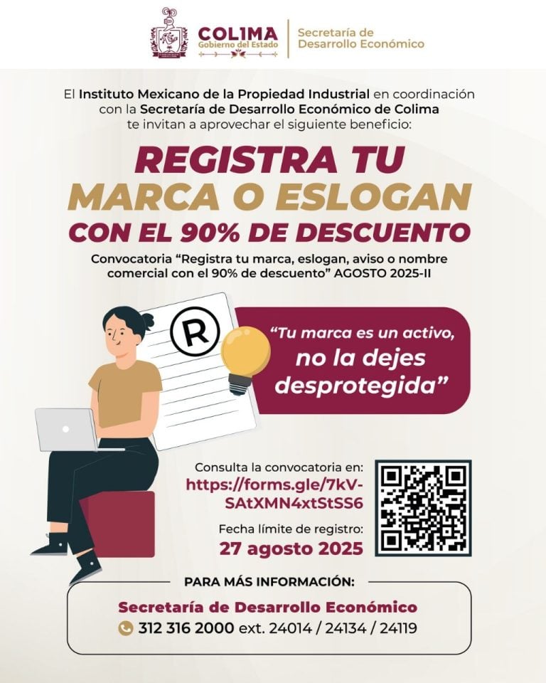 Gobierno del Estado de Colima invita a registrar tu marca o eslogan con 90% de descuento