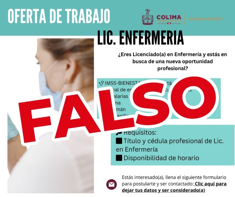 Sector Salud Colima alerta sobre información falsa en redes, sobre supuesta oferta de trabajo
