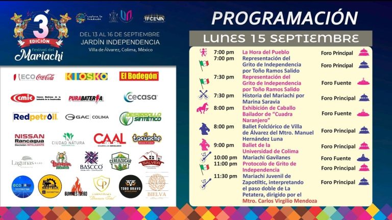 El Mariachi Juvenil de Zapotiltic con la Orquesta Filarmónica de Colima, en el Grito de VdeA
