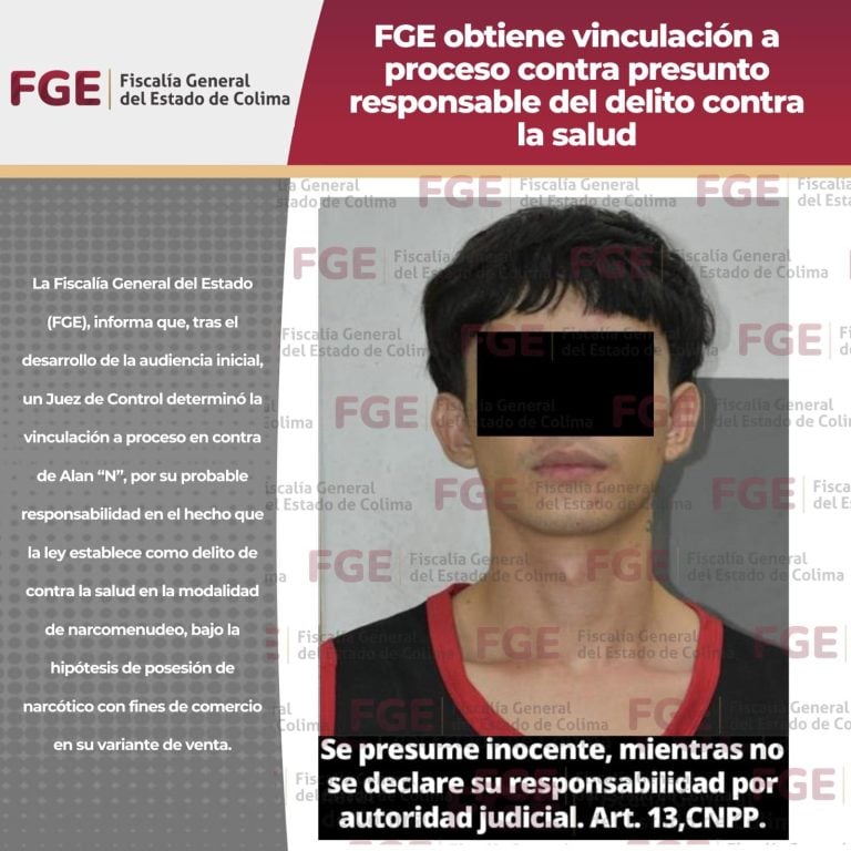 FGE obtiene vinculación a proceso contra presunto responsable del delito contra la salud