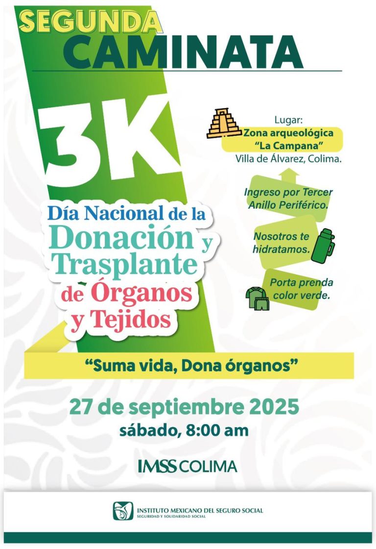 Invita IMSS Colima a participar en Caminata Familiar “Suma Vida, Dona Órganos”
