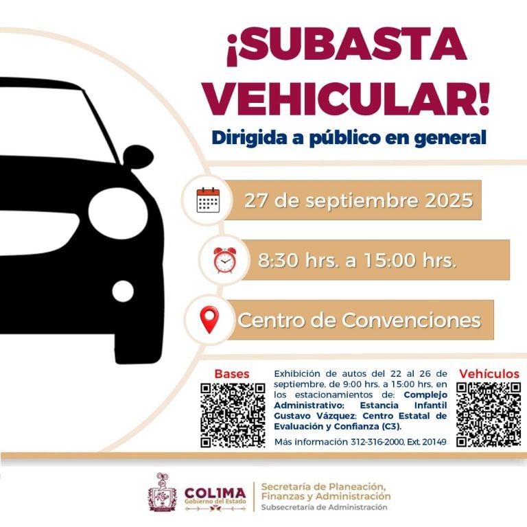 Seplafina Colima invita a participar en la Subasta Vehicular 2025