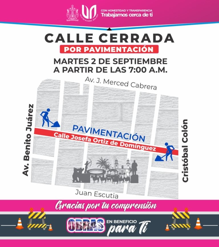 ‎Por repavimentación, calle Josefa Ortiz ‎de Domínguez en VdeA estará cerrada