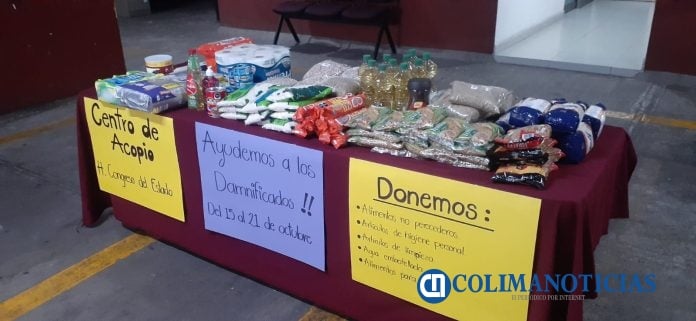 Abre el Congreso de Colima centro de acopio de víveres para damnificados por lluvias