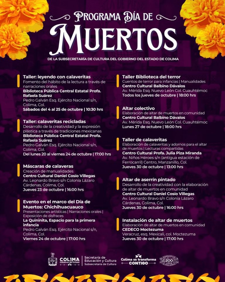 Cultura Colima presenta cartelera especial de actividades por el Día de Muertos