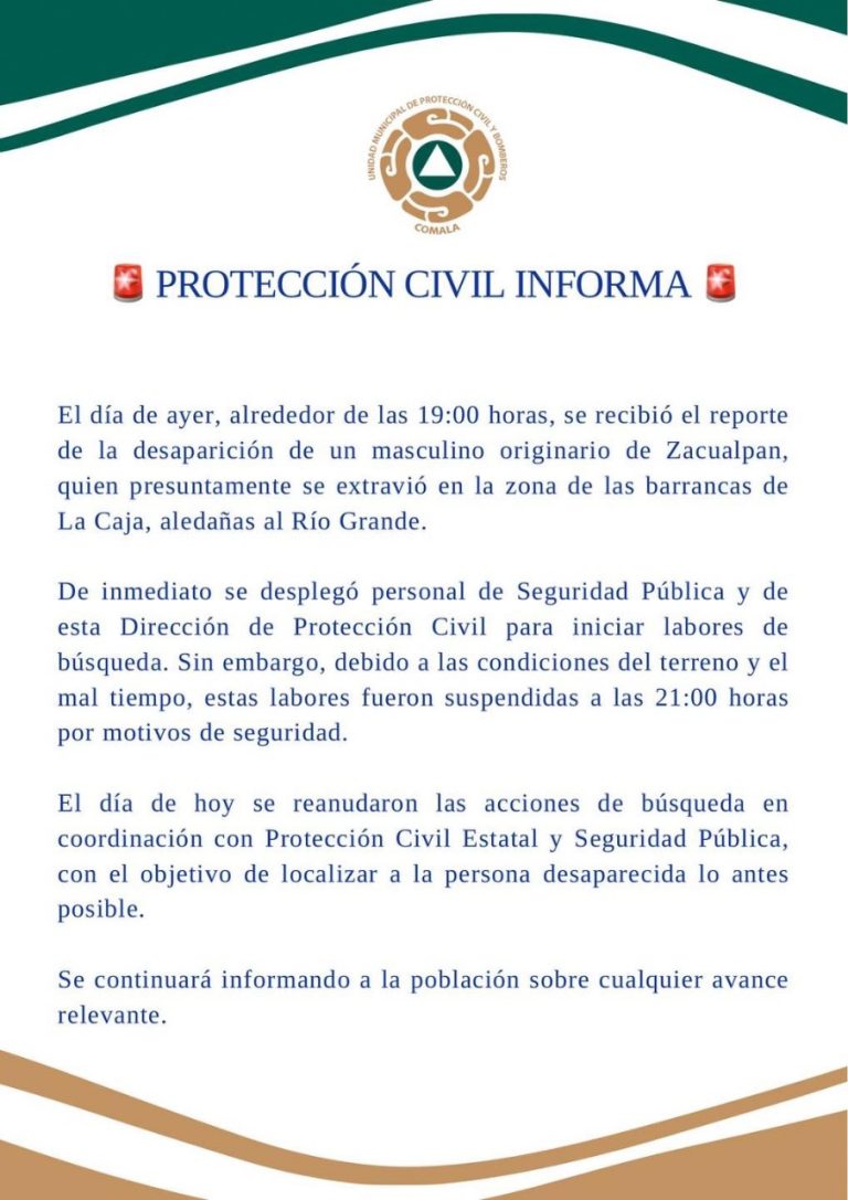 Desaparece hombre en las barrancas de La Caja, Comala; se intensifica búsqueda