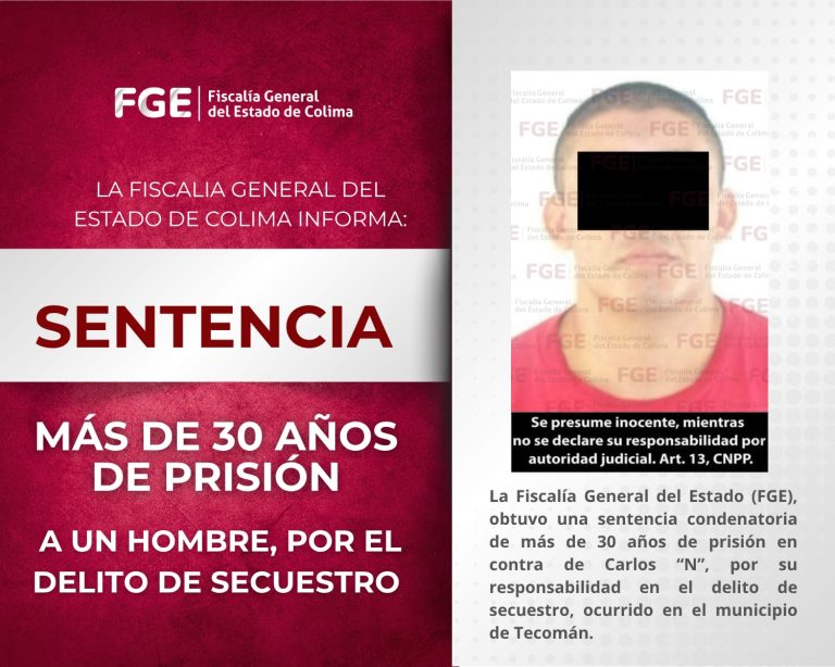 Por el delito de secuestro, sentencian a más de 30 años de prisión a un hombre